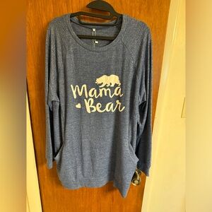 NWT 16W blue long sleeved Mama Bear pullover by Dolnine Plus Sized Collection